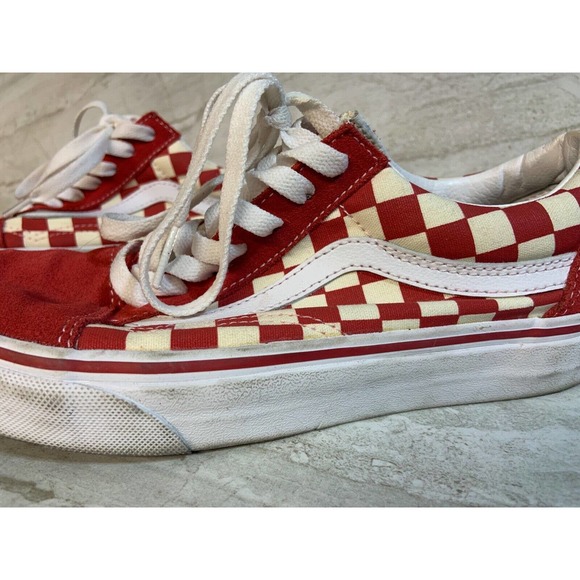 Red Checkered Pattern Lace Up Vans Old School M 6 W 7.5 - Picture 3 of 8